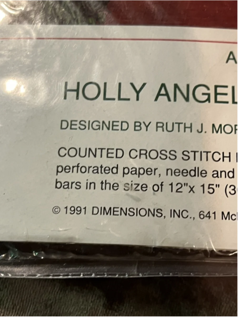 Sunset HOLLY ANGEL ORNAMENTS 1991 Perforated Paper Cross Stitch Kit Morehead